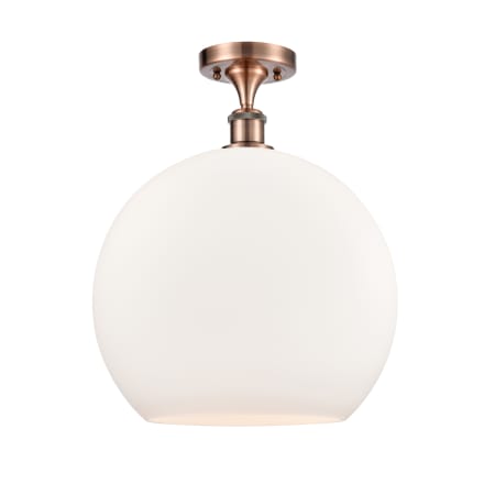 A large image of the Innovations Lighting 516-1C-19-14 Athens Semi-Flush Antique Copper / Matte White