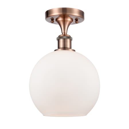 A large image of the Innovations Lighting 516-1C-13-8 Athens Semi-Flush Antique Copper / Matte White