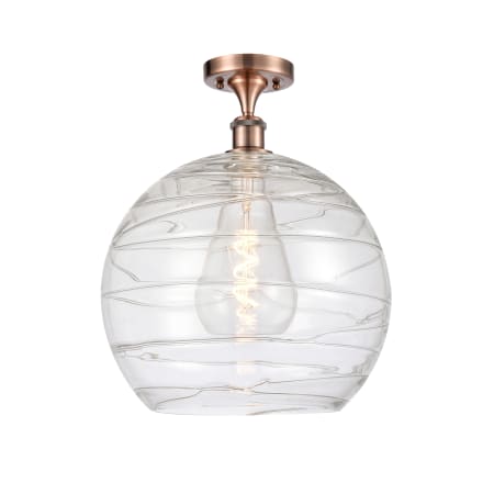 A large image of the Innovations Lighting 516-1C-17-14 Athens Semi-Flush Antique Copper / Clear Deco Swirl