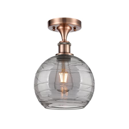 A large image of the Innovations Lighting 516-1C-12-8 Athens Semi-Flush Antique Copper