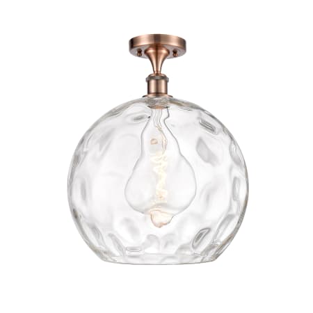 A large image of the Innovations Lighting 516-1C-17-14 Athens Semi-Flush Antique Copper / Clear Water Glass