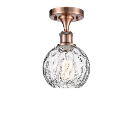 A large image of the Innovations Lighting 516-1C-11-6 Athens Semi-Flush Antique Copper / Clear Water Glass