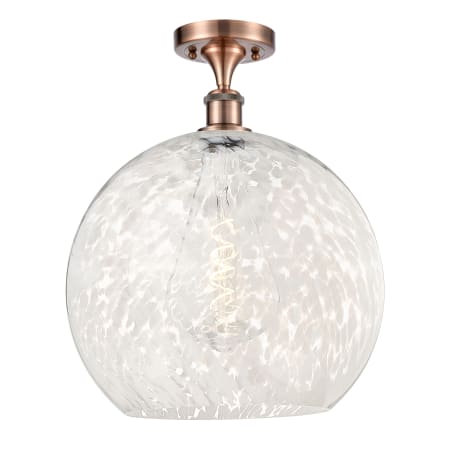 A large image of the Innovations Lighting 516-1C-18-14 White Mouchette Semi-Flush Antique Copper