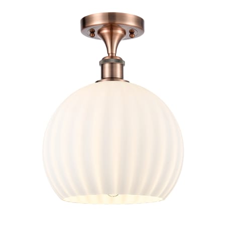 A large image of the Innovations Lighting 516-1C-13-10 White Venetian Semi-Flush Antique Copper