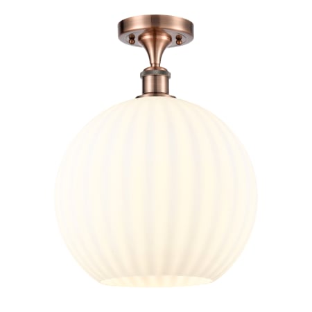 A large image of the Innovations Lighting 516-1C-15-12 White Venetian Semi-Flush Antique Copper