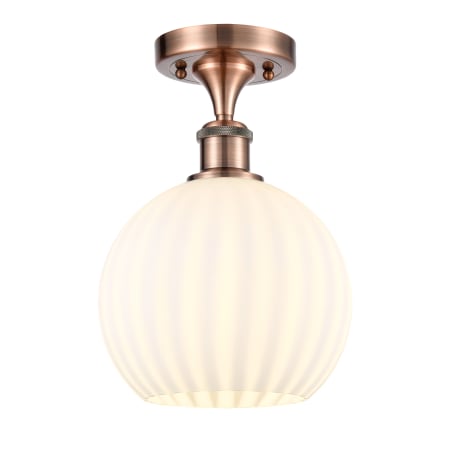 A large image of the Innovations Lighting 516-1C-12-8 White Venetian Semi-Flush Antique Copper