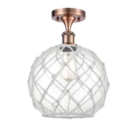 A large image of the Innovations Lighting 516 Large Farmhouse Rope Antique Copper / Clear Glass with White Rope