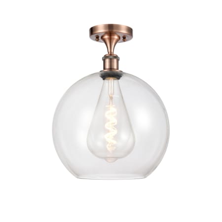 A large image of the Innovations Lighting 516-1C-16-12 Athens Semi-Flush Antique Copper / Clear