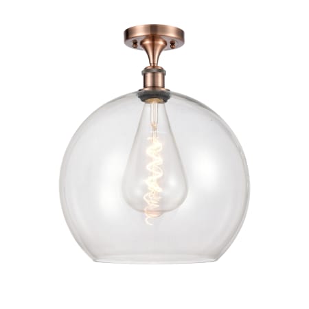 A large image of the Innovations Lighting 516-1C-18-14 Athens Semi-Flush Antique Copper / Clear
