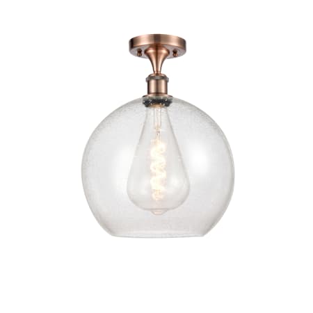A large image of the Innovations Lighting 516-1C-17-12 Athens Semi-Flush Antique Copper / Seedy