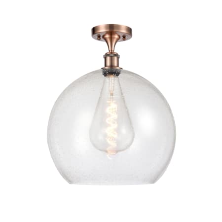 A large image of the Innovations Lighting 516-1C-19-14 Athens Semi-Flush Antique Copper / Seedy