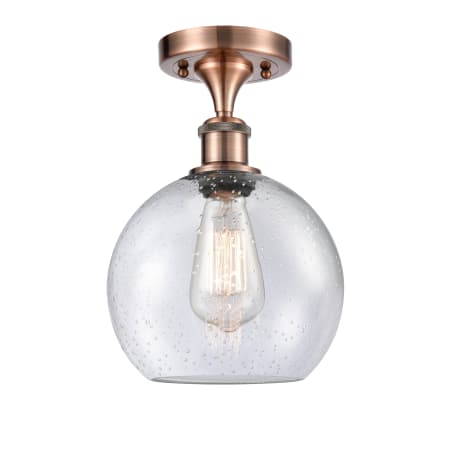 A large image of the Innovations Lighting 516-1C-13-8 Athens Semi-Flush Antique Copper / Seedy