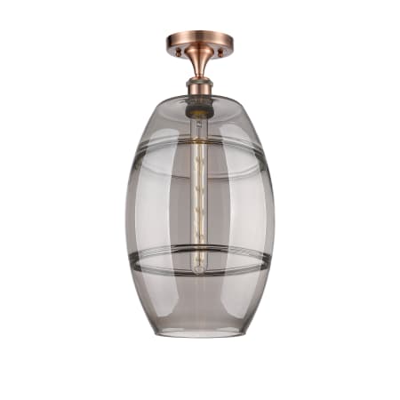 A large image of the Innovations Lighting 516-1C-20-10 Vaz Semi-Flush Antique Copper / Smoked