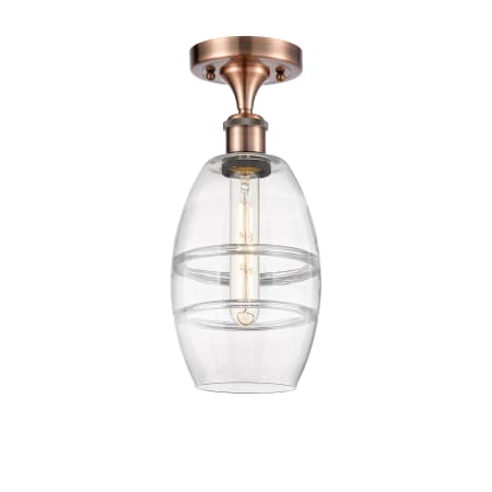 A large image of the Innovations Lighting 516-1C-10-6 Vaz Semi-Flush Antique Copper / Clear