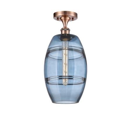 A large image of the Innovations Lighting 516-1C-12-8 Vaz Semi-Flush Antique Copper / Blue