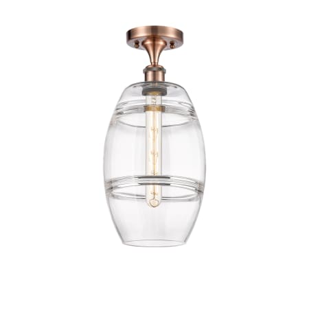 A large image of the Innovations Lighting 516-1C-12-8 Vaz Semi-Flush Antique Copper / Clear