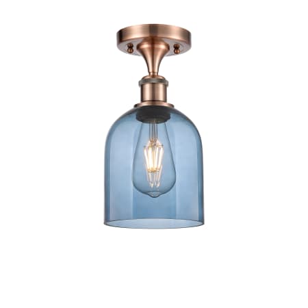 A large image of the Innovations Lighting 516-1C-11-6 Bella Semi-Flush Antique Copper / Blue