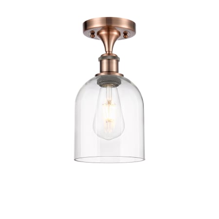 A large image of the Innovations Lighting 516-1C-11-6 Bella Semi-Flush Antique Copper / Clear