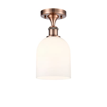 A large image of the Innovations Lighting 516-1C-11-6 Bella Semi-Flush Antique Copper / White