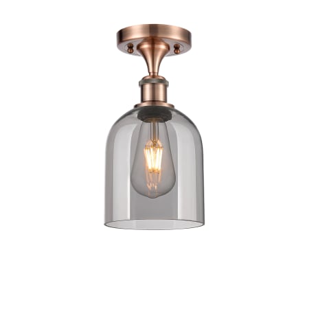 A large image of the Innovations Lighting 516-1C-11-6 Bella Semi-Flush Antique Copper / Smoked