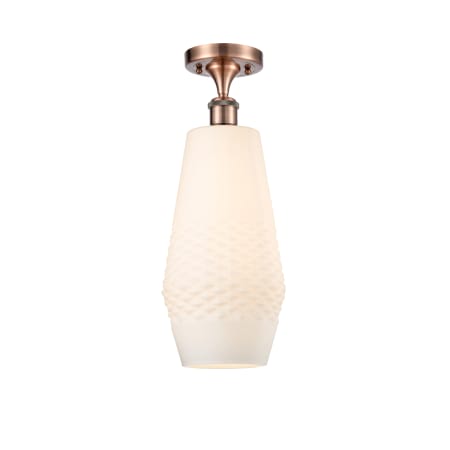 A large image of the Innovations Lighting 516-1C-19-7 Windham Semi-Flush Antique Copper / White