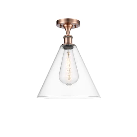 A large image of the Innovations Lighting 516-1C-15-12 Berkshire Semi-Flush Antique Copper / Clear