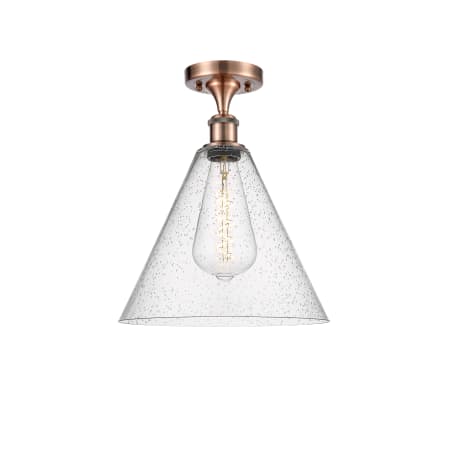 A large image of the Innovations Lighting 516-1C-15-12 Berkshire Semi-Flush Antique Copper / Seedy