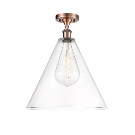 A large image of the Innovations Lighting 516-1C-19-16 Berkshire Semi-Flush Antique Copper / Clear