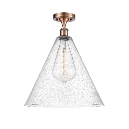 A large image of the Innovations Lighting 516-1C-19-16 Berkshire Semi-Flush Antique Copper / Seedy