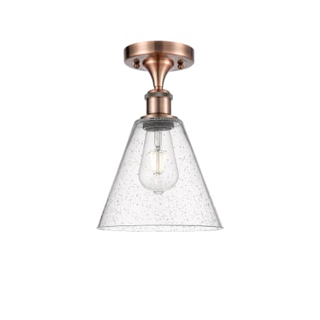 A large image of the Innovations Lighting 516-1C-12-8 Berkshire Semi-Flush Antique Copper / Seedy