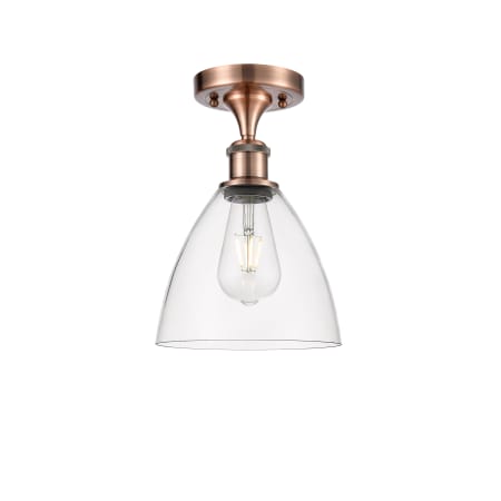 A large image of the Innovations Lighting 516-1C-11-8 Bristol Semi-Flush Antique Copper / Clear