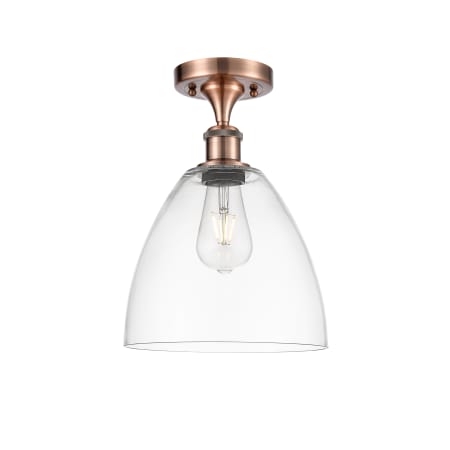 A large image of the Innovations Lighting 516-1C-13-9 Bristol Semi-Flush Antique Copper / Clear