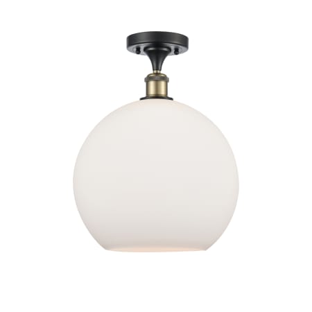 A large image of the Innovations Lighting 516-1C-17-12 Athens Semi-Flush Black Antique Brass / Matte White