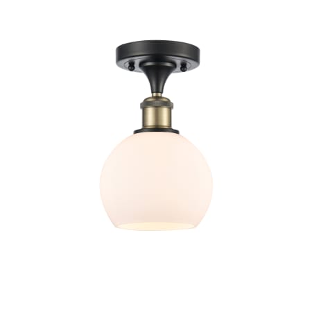 A large image of the Innovations Lighting 516-1C-10-6 Athens Semi-Flush Black Antique Brass / Matte White