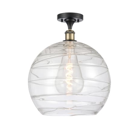 A large image of the Innovations Lighting 516-1C-17-14 Athens Semi-Flush Black Antique Brass / Clear Deco Swirl