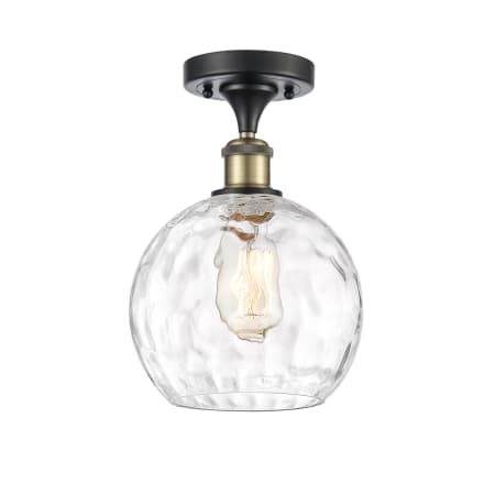 A large image of the Innovations Lighting 516-1C-13-8 Athens Semi-Flush Black Antique Brass / Clear Water Glass
