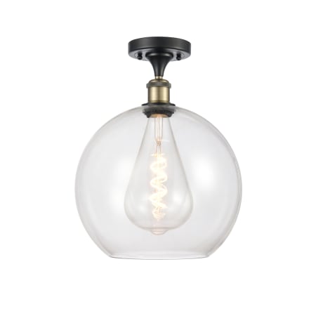 A large image of the Innovations Lighting 516-1C-16-12 Athens Semi-Flush Black Antique Brass / Clear