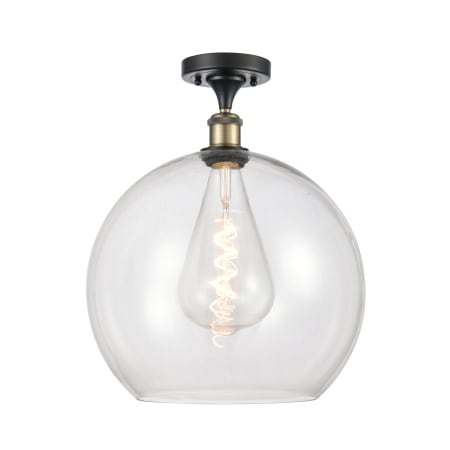 A large image of the Innovations Lighting 516-1C-18-14 Athens Semi-Flush Black Antique Brass / Clear