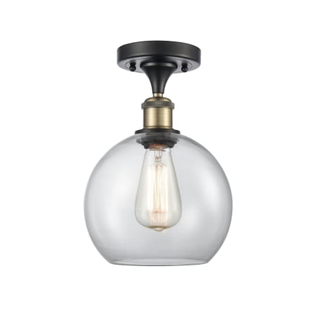 A large image of the Innovations Lighting 516-1C-13-8 Athens Semi-Flush Black Antique Brass / Clear