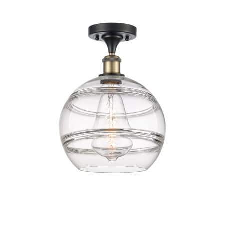 A large image of the Innovations Lighting 516-1C-13-10 Rochester Semi-Flush Black Antique Brass / Clear