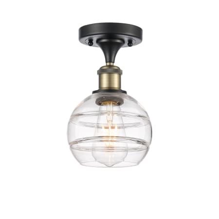 A large image of the Innovations Lighting 516-1C-10-6 Rochester Semi-Flush Black Antique Brass / Clear