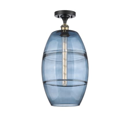 A large image of the Innovations Lighting 516-1C-20-10 Vaz Semi-Flush Black Antique Brass / Blue