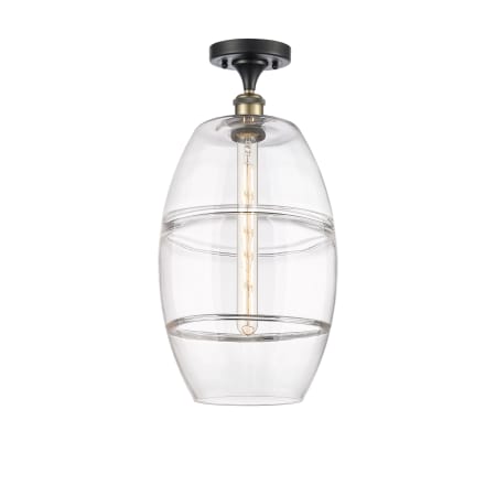 A large image of the Innovations Lighting 516-1C-20-10 Vaz Semi-Flush Black Antique Brass / Clear