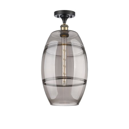 A large image of the Innovations Lighting 516-1C-20-10 Vaz Semi-Flush Black Antique Brass / Smoked