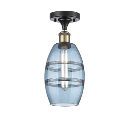 A large image of the Innovations Lighting 516-1C-10-6 Vaz Semi-Flush Black Antique Brass / Blue