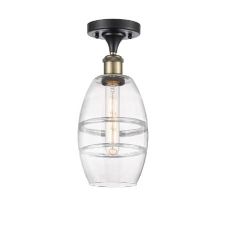 A large image of the Innovations Lighting 516-1C-10-6 Vaz Semi-Flush Black Antique Brass / Clear