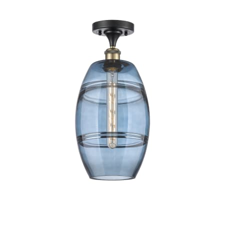 A large image of the Innovations Lighting 516-1C-12-8 Vaz Semi-Flush Black Antique Brass / Blue