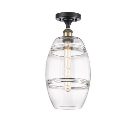 A large image of the Innovations Lighting 516-1C-12-8 Vaz Semi-Flush Black Antique Brass / Clear