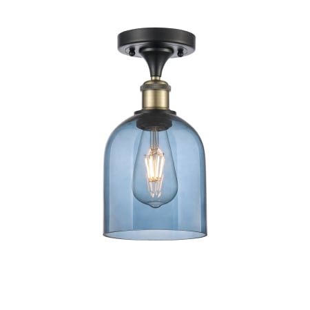 A large image of the Innovations Lighting 516-1C-11-6 Bella Semi-Flush Black Antique Brass / Blue