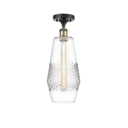 A large image of the Innovations Lighting 516-1C-19-7 Windham Semi-Flush Black Antique Brass / Clear